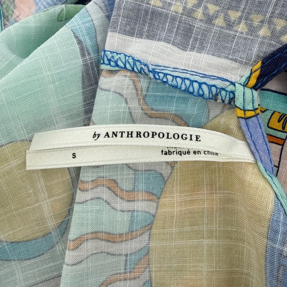 By Anthropologie Postcard Womens Small Blue Tropical Print Coverup Mini Dress - Picture 6 of 9